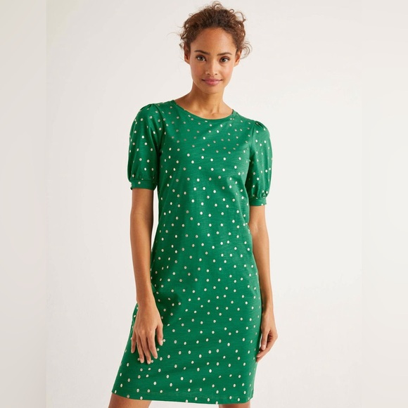 Boden Dresses & Skirts - Boden NWOT Zoe Jersey Puff sleeve Tee Dress 16/18R in Emerald Green Polka Dot